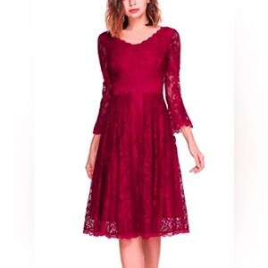 Flutter Sleeve Lace Wine Red V-neck Dress size XL NWT Lined